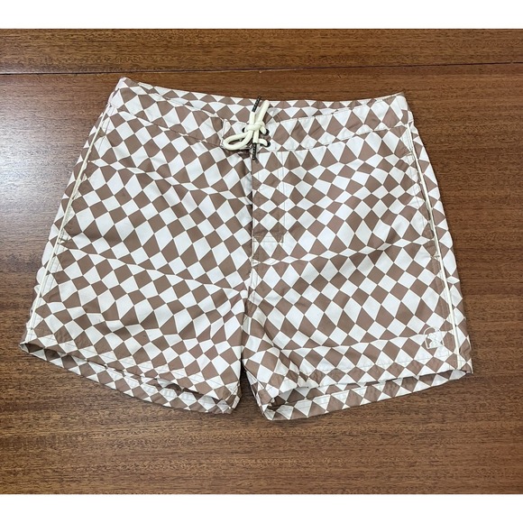 Dandy Del Mar Swim Trunks Size 28 Brown White Geometric Diamond Board Shorts - Picture 1 of 16
